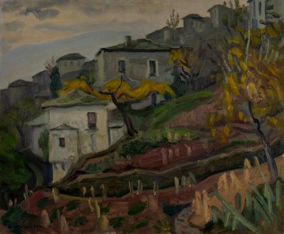 Zagora, View — Oil painting, Canvas, 38.00×46.00cm — Theodoros Markellos